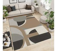 Brown Black Irregular Round Area Rug, Minimalism Geometry Abstract Indoor Non-Slip Kids Rugs, Machine Washable Breathable Durable Carpet for Front Entrance Floor Decor,5.3 x 8ft
