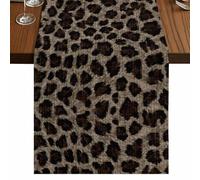 Brown Black Leopard Print Table Runner, Vintage Animal Pattern Abstract Cotton and Table Linen Runner for Kitchen Dining Home Decor for Party Festival Holiday Decoration Gift 13x60in