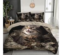 Brown-Black Money Kitten 3D Duvet Cover Microfiber Fantasy Animals Hotel Bedding Set Quilt Covers With Pillowcases Soft Comforter With Zipper Closure For Boys,Girls And Teenagers Single 135X200Cm
