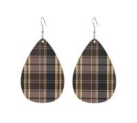 Brown Black Plaids Beige Lines Green Yellow Checkered Women Earrings Candy Colored Lightweight Double-Side Printed Drop Dangle Earring