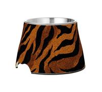 Brown Black Tager Skin Retro Pattern Pets Food Bowl Non Slip Stainless Steel Pets Basic Bowls for Small Dogs Whisker Friendly