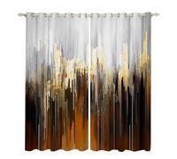 Brown Blackout Curtains Ombre Abstract Curtains,Brush Marks Gradient Curtains & Drapes Contemporary Golden Metallic Black Out Curtains,Watercolor Stripe Aesthetic Window Curtains 2 Panels,66x90