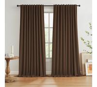 Brown Blackout Pleated Look Curtains 96 Inches Long 8 ft Length for Patio Sliding Door Living Room, 100% Light Blocking Linen Textured Curtains 72 Wide 2 PCs Back Tab Rod Pocket Hook Belt