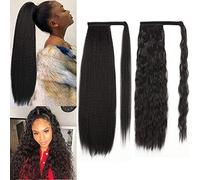 Brown Blonde Long Wavy Ponytail Extension for Women Drawstring Ponytail Extensions Clip in Curly Synthetic Hairpiece 24"(color:Brown mixed gold)