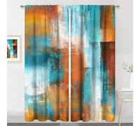 Brown Blue Abstract Long Curtains 52W x 84H Inch Rust Burnt Orange 2 Panels | Rod Pocket Teal Modern Contemporary Watercolor Vintage Art Painting Cool Printed Bedroom Living Room Window Treatment Fabric