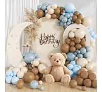 Brown Blue Balloon Arch Kit, 110Pcs Brown Balloons Garland Kit with Beige Pastel Blue Latex Balloons, Coffee Khaki Party Decorations for Neutral Bear Baby Shower Gender Reveal Boho Birthday Wedding