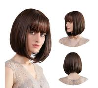 Brown Bob Wig with Bangs Short Wigs Synthetic Hair Short Brown Wigs Hair Bangs Wig Human Hair Wig Short Short Straight Short Bob Wig Bob Hair Wig Cosplay Costume for Daily Party Carnival