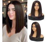 Brown Bob Wigs Glueless Straight Wigs for Women Heat Resistant Fiber Synthetic Hair Wig Long Bob Wig Middle Part Brown Bob Wigs Medium Length Wigs for