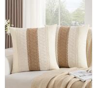 Brown Boho Decorative Pillow Covers 20x20 Inch Soft Cotton Couch Pillow Cases Vintage Farmhouse Macrame Woven Throw Pillowcases Cushion Case for Sofa Bed Living Room Home Decor Set of 2