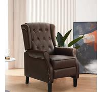 (Brown, Bonded Leather) Althorpe Wing Back Fireside Recliner Velvet / Leather Manual Armchair Sofa Chair