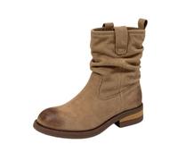 Brown Boots for Women Mid-Calf Slouch Boots Faux Suede PU | Vintage faux-suede pu upper,ruched slouch mid-calf shaft,low stacked block heel,wear-resistant rubber outsole,for casual walk