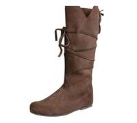 Brown Boots, Medieval Renaissance Boots, Retro Lace-Up Punk Boot, Lightweight Non-Slip Slouch Shoes Comfort Mid Calf Booties Casual Inside Booster Shoes Autumn Winter