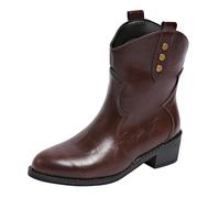 Brown Boots Women Womens Chelsea Boots Thick Boot Socks for Women Spring and Autumn Winter Large Size Retro Versatile Stitching Comfortable Button Thick Heel Short Shoes Western Cowboy Shoes Ankle