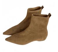 Brown Boots Womens Suede Flats Pointed Toe Pull on Ankle Boots Formal Low Heel Booties Office Dress Shoes Footwear Gift UK 7