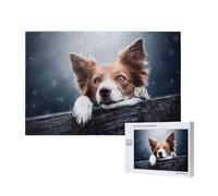Brown Border Collie Bokeh God With Yellow Eyes,1000 Pieces Wooden Jigsaw Family Game Jigsaw Puzzles for Adults Teens Home Decor