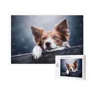 Brown Border Collie Bokeh God With Yellow Eyes,300 Pieces Wooden Jigsaw Family Game Jigsaw Puzzles for Adults Teens Home Decor