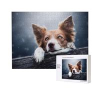 Brown Border Collie Bokeh God With Yellow Eyes,500 Pieces Wooden Jigsaw Family Game Jigsaw Puzzles for Adults Teens Home Decor