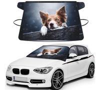 Brown Border Collie Bokeh God With Yellow Eyes, Car Windshield Cover, Protective Windscreen Cover - Snow Ice Sun UV Dust Water Resistant - Fit for Most Cars