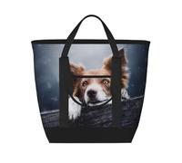 Brown Border Collie Bokeh God With Yellow Eyes,Lunch Bags Large Capacity Insulated Tote Bag For Women Men Work Picnic Travel