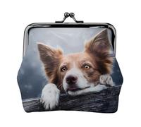 Brown Border Collie Bokeh God with Yellow Eyes, PU Leather Coin Purse, Small Wallets, Change Pouch with Kiss Lock Clasp Buckle, Change Purse