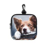 Brown Border Collie Bokeh God with Yellow Eyes, Square Zipper Storage Bag, Neoprene Coin Purse, Small Wallets, Change Pouch, Change Purse