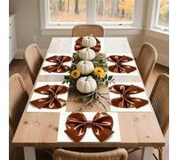 Brown Bow Placemats Set 30x45cm*6 Heat Resistant Washable Placemat Waterproof Table Placemats Non-Slip Wipeable Tables Mat Kitchen Place Mats for Dining Party Home Decor