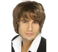 Brown Boy Band Wig Mens Short Pop Star Celebrity Fancy Dress Accessory