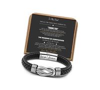 Brown Braided Leather Stainless Steel Infinity Bracelets Lettering Love You Forever Gifts for Son Grandson Husband Boyfriend Brother Always Linked Together, 8.5 inches
