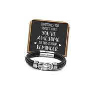 Brown Braided Leather Stainless Steel Infinity Bracelets Lettering Love You Forever Gifts for Son Grandson Husband Boyfriend Brother Always Linked Together, 8.5 inches