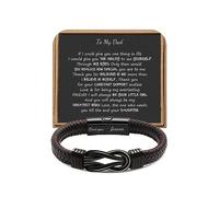 Brown Braided Leather Stainless Steel Infinity Bracelets Lettering Love You Forever Gifts for Son Grandson Husband Boyfriend Brother Always Linked Together, 7.5 inches