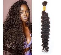 Brown Braiding Hair 50 g 40 cm 16 Inch Deep Water Wave Bulk Human Hair for Braiding 1 Bundle Curly Hair Extensions for Boho Braids Wet and Wavy #4 Human Braiding Hair