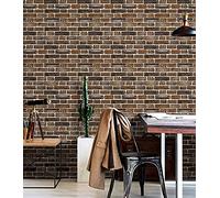 Brown Brick Wallpaper,44.5 x 1000 cm Grey Brick Effect Wallpaper Self Adhesive Bricks Wall paper Stone Wall paper Peel and Stick Self Adhesive Furniture Wrap for Living Room,Bathroom,Drawer,Cabinets