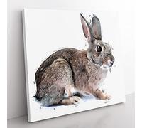 Brown Bunny Rabbit in Abstract Modern Canvas Wall Art Print Ready to Hang, Framed Picture for Living Room Bedroom Home Office Décor, 50x50 cm (20x20 Inch)