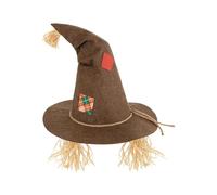Brown Burlap Straw Scarecrow Wizard Hat, Novelty Peasant Witch Cap for Halloween Party Fancy Dress Cosplay Gift