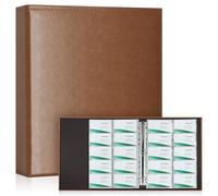 Brown Business Card Organiser Album - 600 Capacity, 30 Refillable A4 Pages, Premium PU Leather, Side Loading for Credit Cards & Loyalty Cards