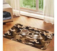 Brown Camouflage Dog Food Mat, Absorbent Pet Feeding Mat for Food and Water Bowls Non-Slip Placement Pad for Floors Waterproof Quick Dry Water Dispenser Mat for Dogs Puppy Cats 16x24 Inch