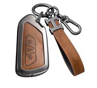 Brown Car Key Fob Cover Compatible with VW Volkswagen Golf 8 Cupra Formentor Born Seat Leon Ateca Skoda Octavia Enyaq ID3 ID4 3 Button Alloy Car Key Case Cover with Leather Keychain