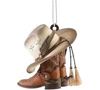 Brown Car Rear View Mirror Pendant, Personalized Cowboy Boots and Hats Flat Acrylic Car Hanging Ornament Charm Auto Interior Rearview Decor Automotive Interior Mirrors Mirrors Interior