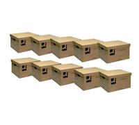 Brown Cardboard Storage Boxes - Pack of 10 - Q-Connect Archive Filing Boxes for Documents