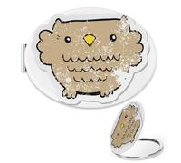 Brown Cartoon Owl Magnifying Mirror, 1X/2X Oval Face Mirror, Pu Leather Portable Travel Makeup Mirrors, Must Haves Handheld Mirrors, Gifts for Young Women, Uni Gifts