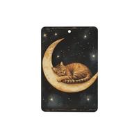 Brown Cat Sleeping On Crescent Moon Car Air Fresheners 4 Pcs Hanging Scented Cards Fragrance Scented Cards For Car Aromatherapy Tablets