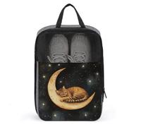 Brown Cat Sleeping on Crescent Moon Shoe Bag for Travel Daily Use Anti-dust Storage Carrier Golf Shoe Pouch