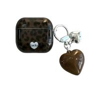Brown Cheetah Leopard Print Case for AirPods 1&2 with 3D Love Keychain - Cute Chic Amber Tortoise Shell Glossy Teen Cool Girls Women Soft Slim Protective Cover for AirPods 1 Gen(Cheetah Print)
