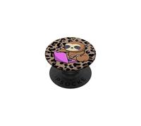 Brown Cheetah Leopard Print Supercute Kawaii Student Sloth PopSockets Adhesive PopGrip