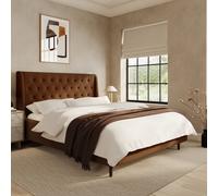 Brown Chenille King Size Ottoman Bed With Legs - Amara