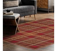 Brown Chequered Modern Tartan Easy To Clean Chequered Rug For Dining Room-120Cm X 170Cm