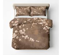 Brown Cherry Blossom Super King Duvet Cover Sets - Japanese Floral Bedding & Bedroom Decor, Super Soft Microfiber Quilt Cover and 2 Pillowcases, with Zip, Reversible Design SD-1656