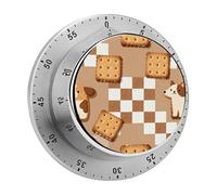 Brown Chess Cookie Kitchen Timer 60 Minute Visual Wind Up Timers Indoor Mechanical Timers with Magnetic Base Stainless Steel Timer for Home Cooking Time Management Tool