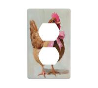 Brown Chicken Vintage Pink Bow Outlet Cover Light Switch Cover Decorative 1 Gang Wall Plate for Kitchen Room Bathroom Size 7x11.4cm