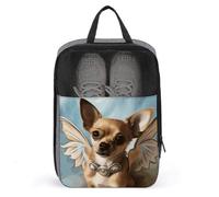 Brown Chihuahua Angel Wings Shoe Bag for Men Women Mesh Shoe Bags for Travel Water Proof Ventilation Golf Shoes Bag Outdoor Shoes Carrier with Zippered And Handle Anti-dust Storage Bags